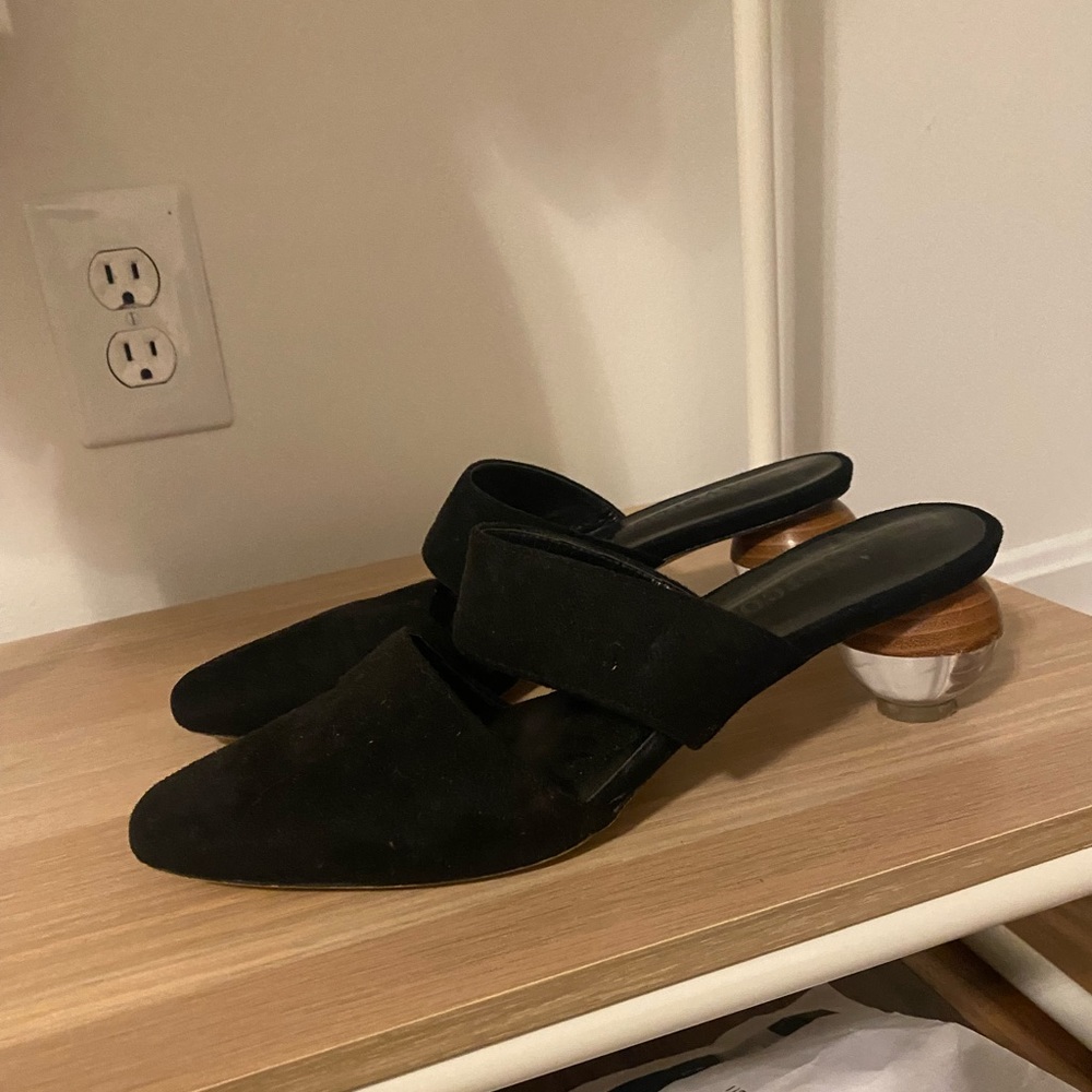 Black shoes with clear sphere heel